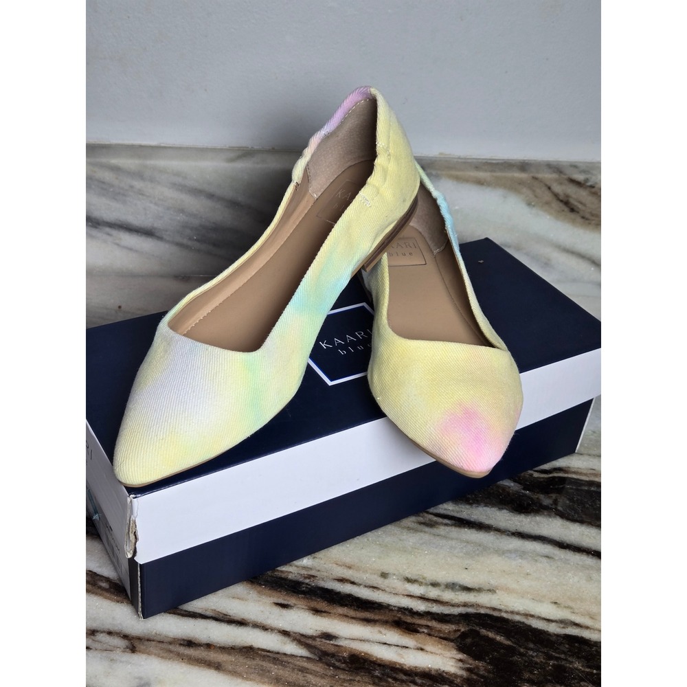Kaari Blue Jessica Pastel Tie Dye Pointed Toe Flats Womens‎ 7M Yellow Pink Blue